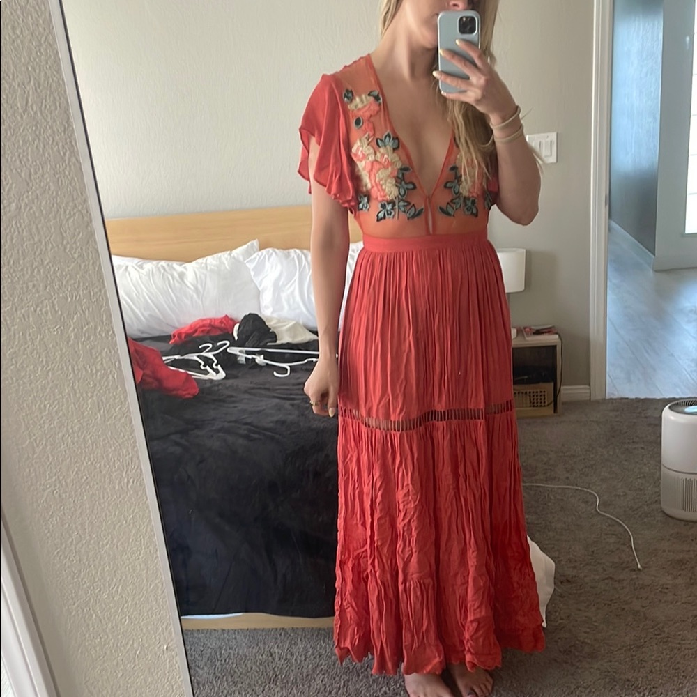 Embroidered Red Maxi Dress